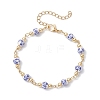 Round Flower Printed Porcelain Ceramic Beads Link Chain Bracelets for Women BJEW-JB12684-01-2