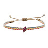 Vintage Bohemian Cotton Cord Braided Bracelets with Brass Micro Pave Hot Pink Cubic Zirconia Rhombus Beads HL6263-24-1