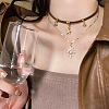 Zinc Alloy Crystal Rhinestone Sun Star Pendant PU Leather Cord Double Layer Necklaces for Women FS-WGD520A-01-2