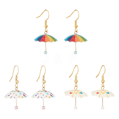 3 Pairs 3 Colors 3D Umbrella Acrylic Dangle Earrings EJEW-AN0002-97-1