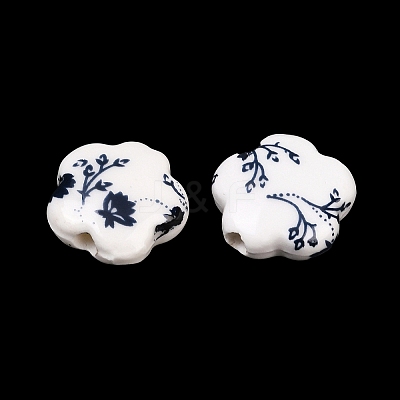 Floral Printed Porcelain Beads X-PORC-Q166-1-1