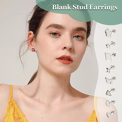 160Pcs 8 Style 304 Stainless Steel Stud Earring Settings STAS-DC0014-79-1