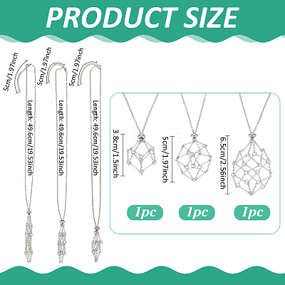 3Pcs 3 Styles Stainless Steel Macrame Pouch Pendant Cable Chain Necklace Making NJEW-BC0001-14P-1