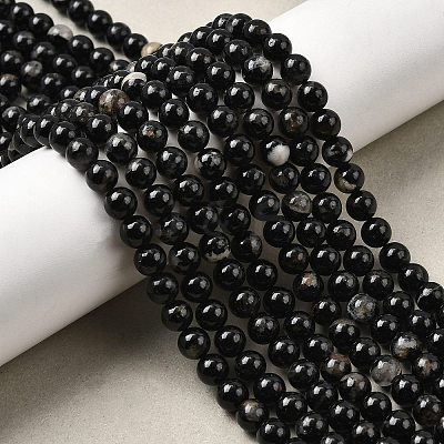 Natural Black Tourmaline Beads Strands G-F666-05-6mm-1