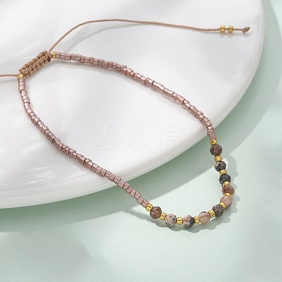 2mm Faceted Natural Rhodonite Beaded Braided Adjustable Bracelets for Women PF2854-3-1