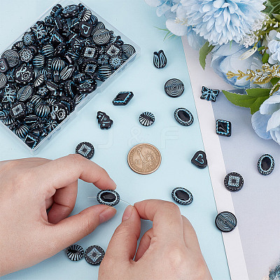 150Pcs 15 Styles Prussian Blue Opaque Acrylic Beads OACR-AR0001-31-1