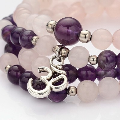 Personalized Dual-use Round Gemstone Beads 4-Layer Stretch Wrap Bracelets/Necklaces BJEW-JB01906-01-1