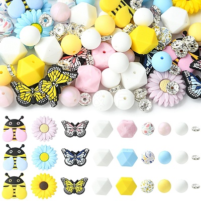 25Pcs 8 Styles Silicone & 15Pcs Iron Grade A Crystal Rhinestone Spacer Beads Findings Kits SIL-YW0002-67A-1