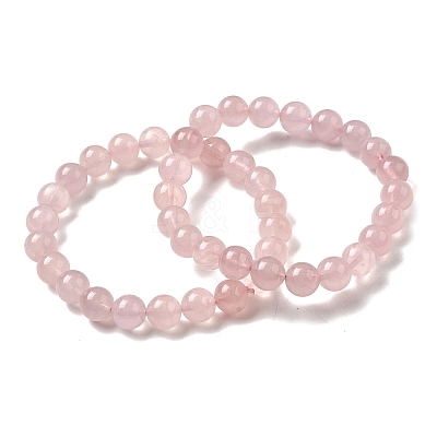 Grade A Natural Rose Quartz Round Beads Stretch Bracelets for Women BJEW-L712-B02-8mm-1