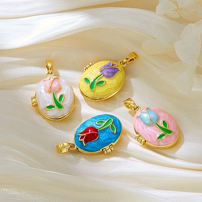 Brass Enamel Locket Pendants KK-F923-03B-G-1