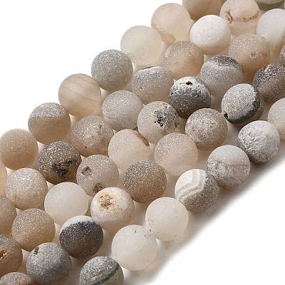 Natural Druzy Agate Beads Strands G-Z098-A01-8mm-1