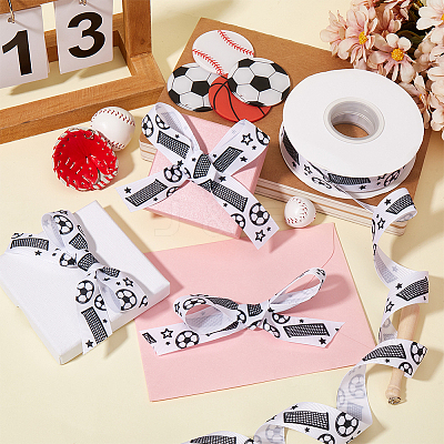 25 Yards Sport Ball Theme Printed Polyester Grosgrain Ribbon OCOR-WH20002-03A-03-1