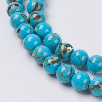 Sea Shell and Synthetic Turquoise Assembled Beads Strands G-G758-04-6mm-1