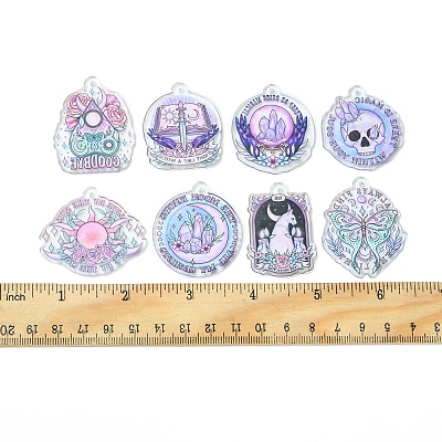 16Pcs 8 Style Halloween Printed Acrylic Pendants MACR-FS0001-41-1