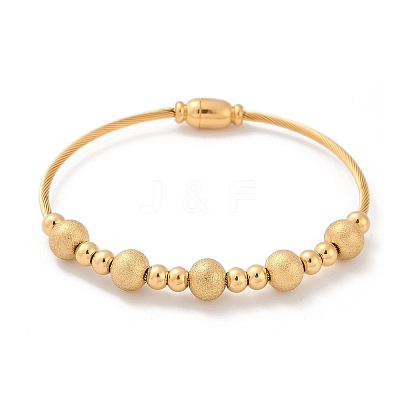 304 Stainless Steel Texture Bead Bangles BJEW-L610-18G-1