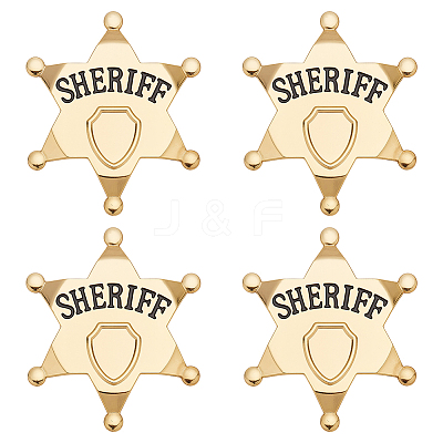 4Pcs Alloy Star with Word Sheriff Brooch Pin for Costume Accessories JEWB-FG0001-52B-1