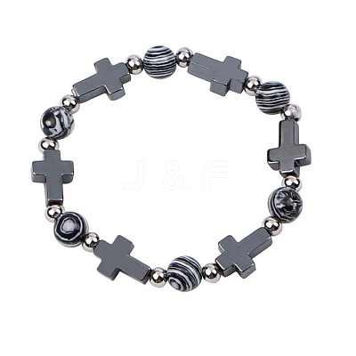 Synthetic Non-magnetic Hematite & Natural Gemstone Beads Stretch Bracelets for Women Men LS-TK7593-1