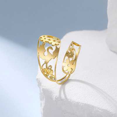 304 Stainless Steel Flower & Phoenix Cuff Open Rings WG0AE90-02-1