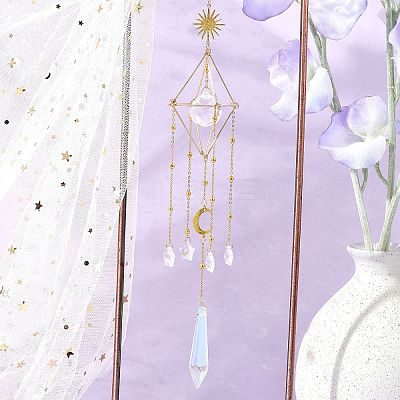 Brass Rhombus Sun Hanging Ornaments HJEW-JM01872-1