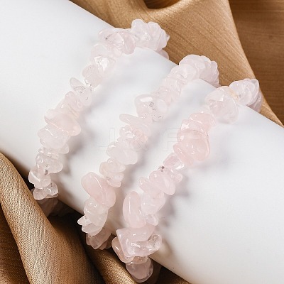 Unisex Chip Natural Rose Quartz Beaded Stretch Bracelets BJEW-S143-25-1