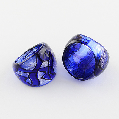Valentines Day Gift Handmade Silver Foil Lampwork Wide Band Rings RJEW-Q150-M01-B-1