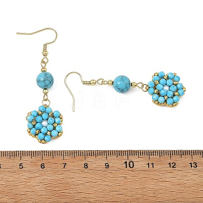 Natural & Synthetic Mixed Stone and Shell Pearl Braided Dangle Earrings EJEW-MZ00789-1