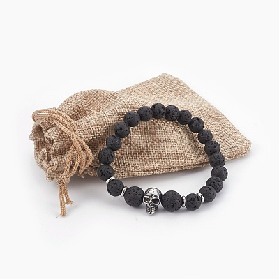 Natural Lava Rock Beads Stretch Bracelets BJEW-JB03959-02-1