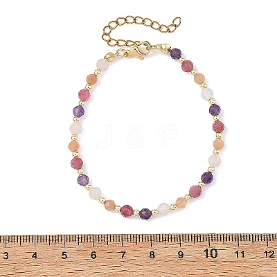 Natural Tourmaline & Rose Quartz & Sunstone & Amethyst Faceted Round Beaded Bracelets BJEW-JB14144-1