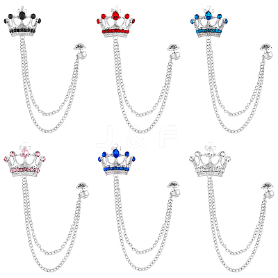 6Pcs 6 Colors Rhinestone Crown Hanging Chain Brooches JEWB-HY0001-30-1