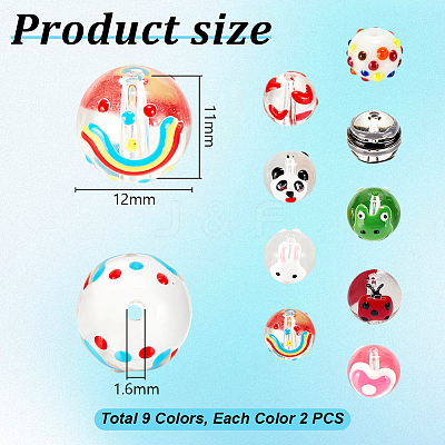 18Pcs 9 Colors Handmade Lampwork Beads LAMP-GA0001-13-1