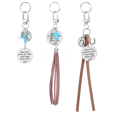 3Pcs Faux Suede Cord & Alloy Keychains HJEW-BC00123-1
