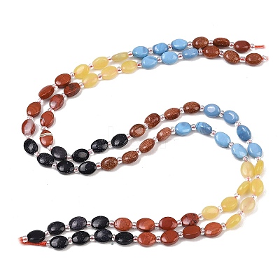 Natural Red Jasper & Lemon Jade & Synthetic Goldstone & Blue Goldstone & Blue Lace Agate Beads Strands G-Z135-A05-1