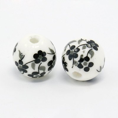 Floral Printed Porcelain Beads Strands PORC-Q201-6-12mm-5-1