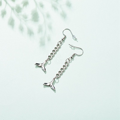 Tarnish Resistant Curb Chains with Charm Long Dangle Earrings EJEW-JE04963-1