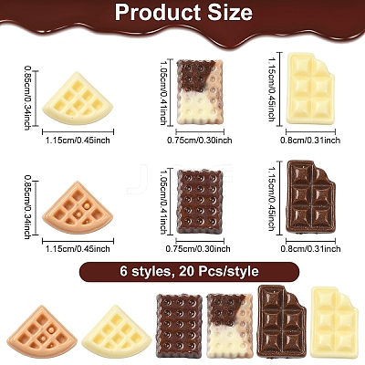 120Pcs 6 Styles Luminous Resin Imitation Chocolate Decoden Cabochons RESI-YW0004-72-1