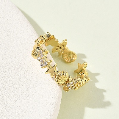 304 Stainless Steel Cubic Zirconia Cuff Open Rings for Women LS-RJEW-Z122-02G-03-1