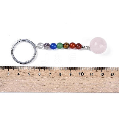 Natural Rose Quartz Round Beaded Keychain G-H076-01P-13-1