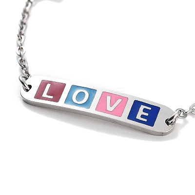 201 Stainless Steel Cross & Rectangle with Word Love Link Bracelets BJEW-B090-01B-07-1