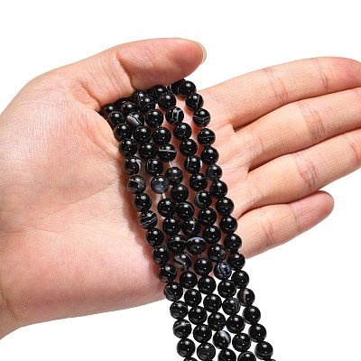 Natural Black Agate Beads Strands G-G391-6mm-01-1