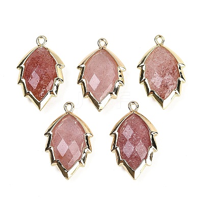 Natural Strawberry Quartz Faceted Leaf Pendants G-I375-04G-13-1
