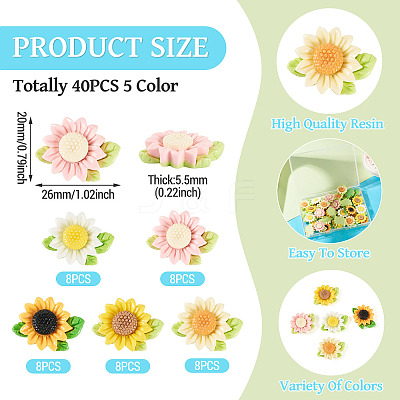 40Pcs 5 Colors Opaque Resin Decoden Cabochons CRES-TA0001-86-1
