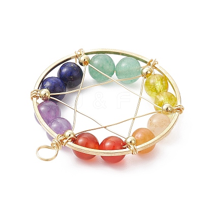 Gemstone Copper Wire Wrapped Pendants PALLOY-JF02304-01-1