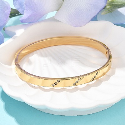 304 Stainless Steel Rhinestone Bangles for Women BJEW-Z092-16G-1