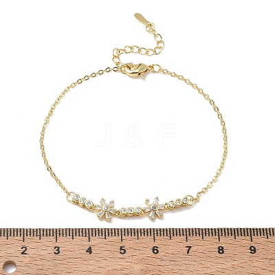 Brass Pave Clear Cubic Zirconia Flower Link Bracelets KK-CBA6980-24G-1