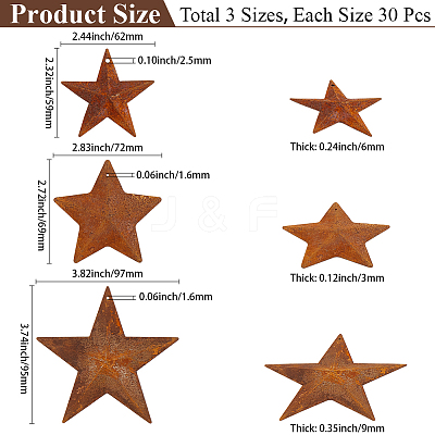 40Pcs 3 Styles Star Rust Iron Big Pendants IFIN-GF0001-13C-1