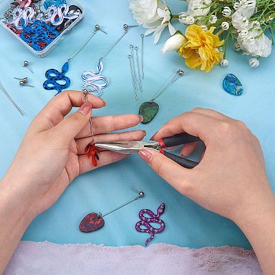 DIY Snake & Leaf Drop Earring Making Kit DIY-SZ0007-59-1