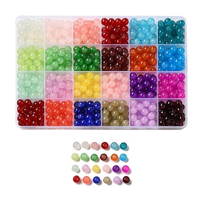 600Pcs 24 Colors Baking Paint Imitation Jade Glass Round Beads DGLA-JP0001-29-8mm-1