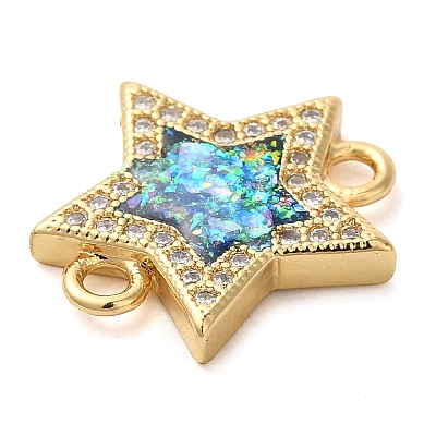 Rack Plating Brass Micro Pave Clear Cubic Zirconia Star Connector Charms KK-K385-097G-1