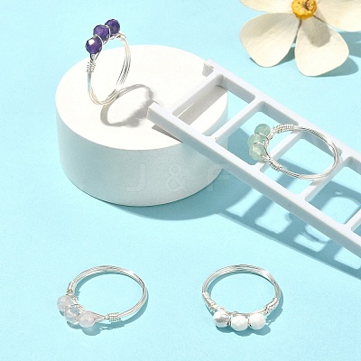 Natural Mixed Gemstone Bead Finger Ring RJEW-JR00585-1