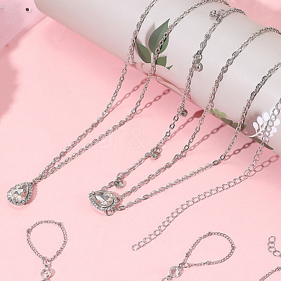2Pcs Alloy Curb Chain Finger Ring Bracelets for Women BJEW-CY0001-06-1